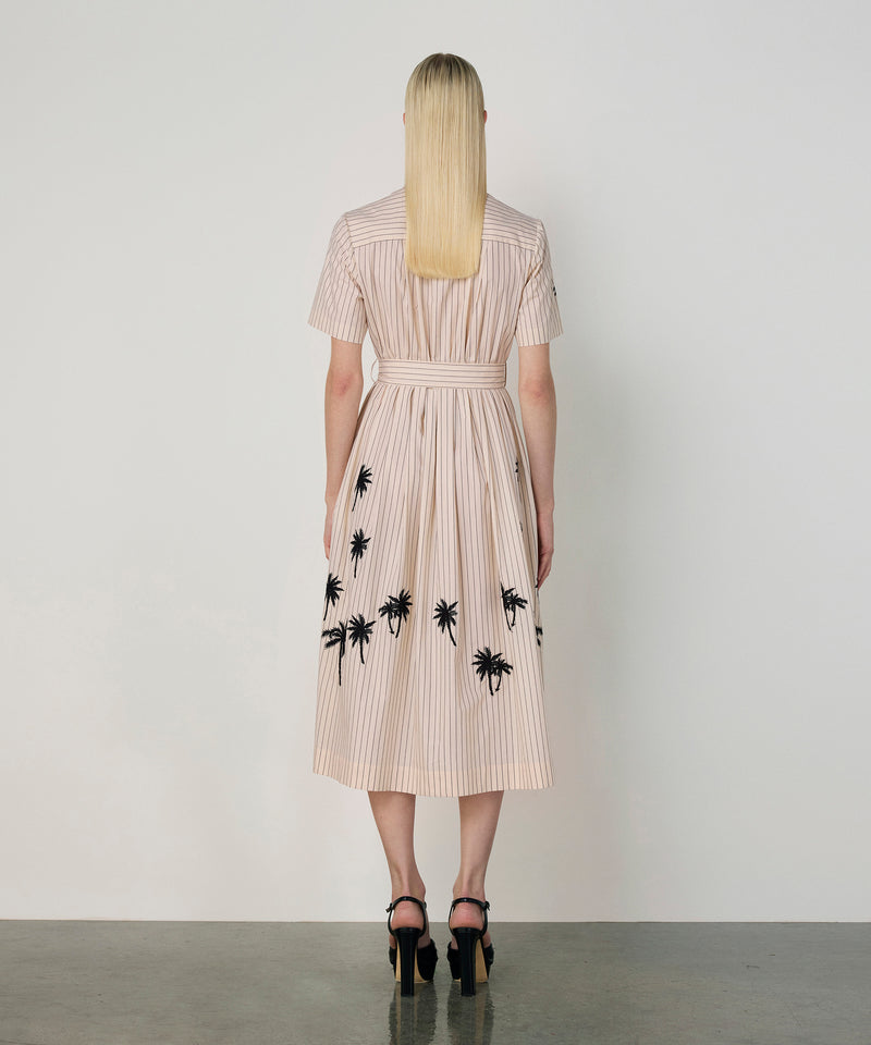 Machka Palm Embroidered Shirt Dress Beige