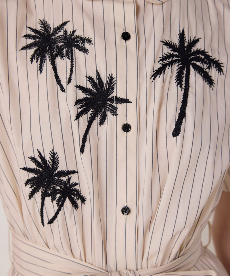 Machka Palm Embroidered Shirt Dress Beige
