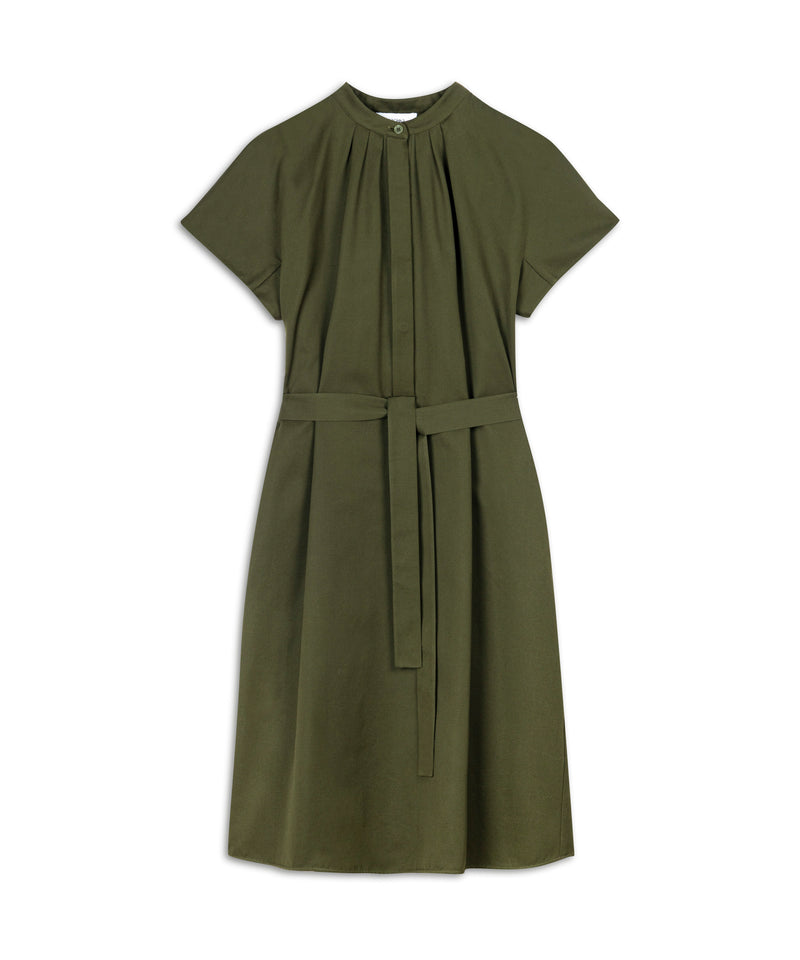 Machka Belted Mandarin Collar Dress Dark Green
