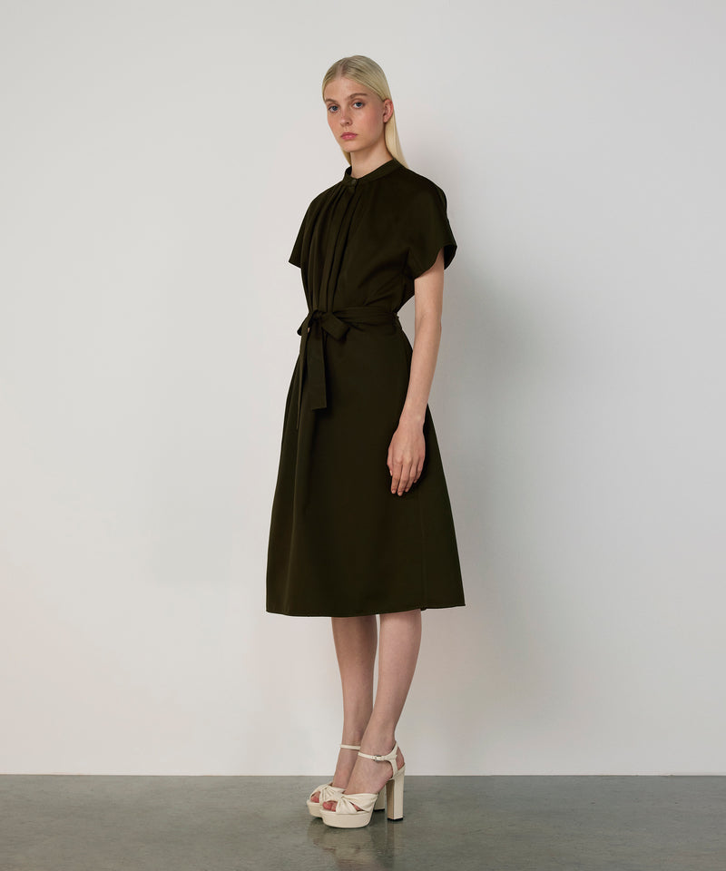 Machka Belted Mandarin Collar Dress Dark Green