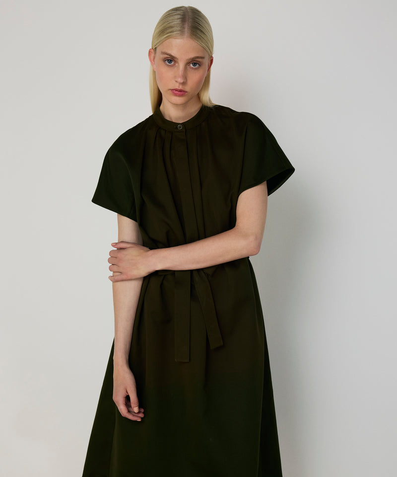 Machka Belted Mandarin Collar Dress Dark Green