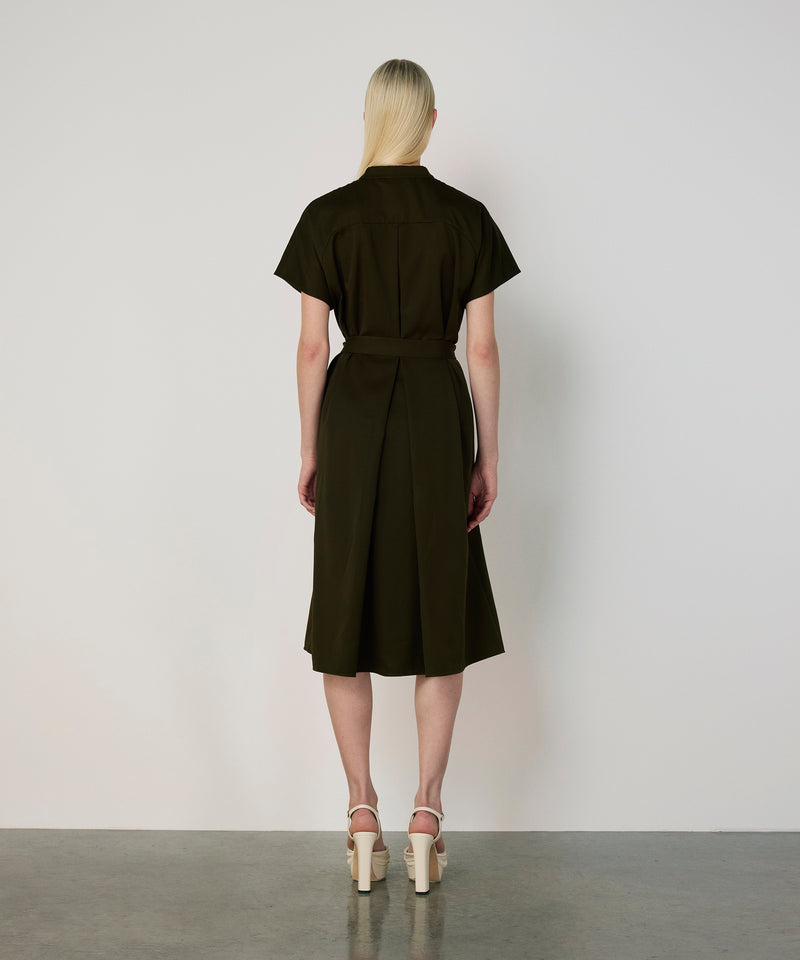 Machka Belted Mandarin Collar Dress Dark Green