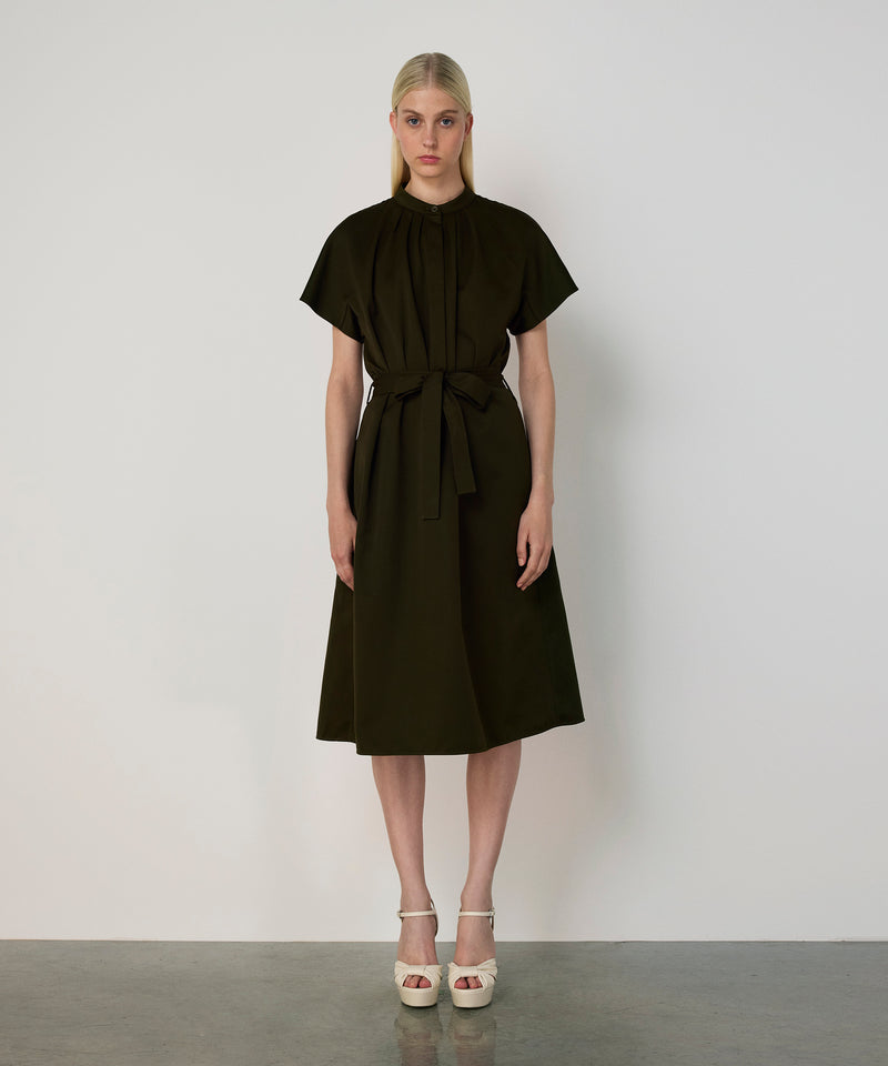 Machka Belted Mandarin Collar Dress Dark Green