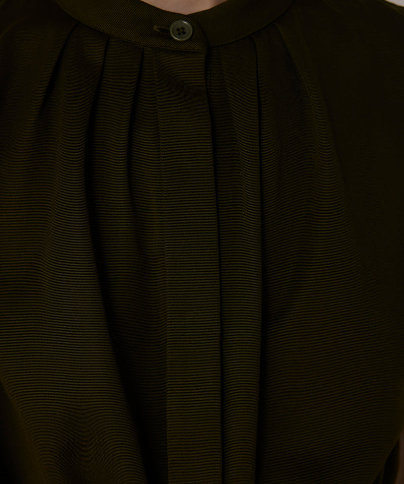 Machka Belted Mandarin Collar Dress Dark Green