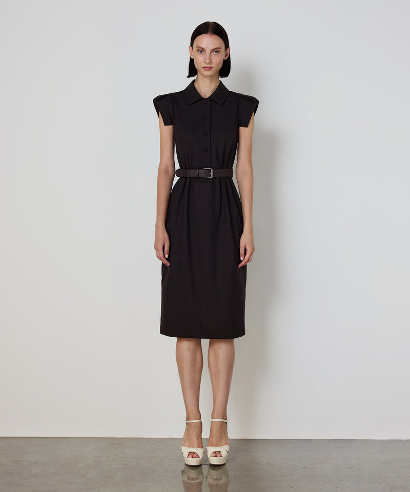 Machka Wool Shirt-Collar Dress Dark Brown
