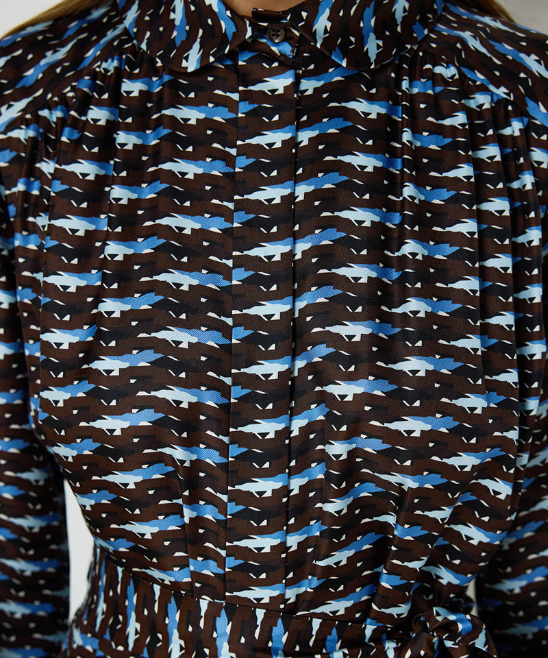 Machka Patterned Silk Dress Brown