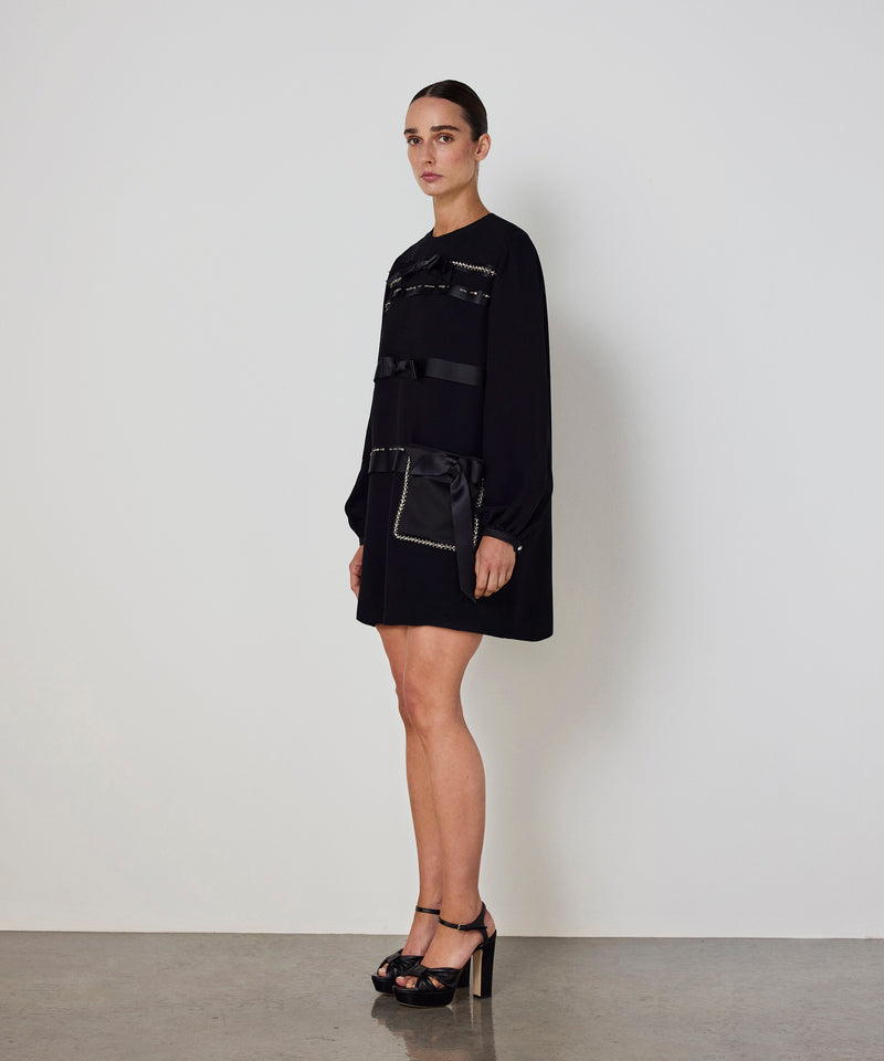 Machka Bow-Appliquéd And Strass-Striped Dress Black