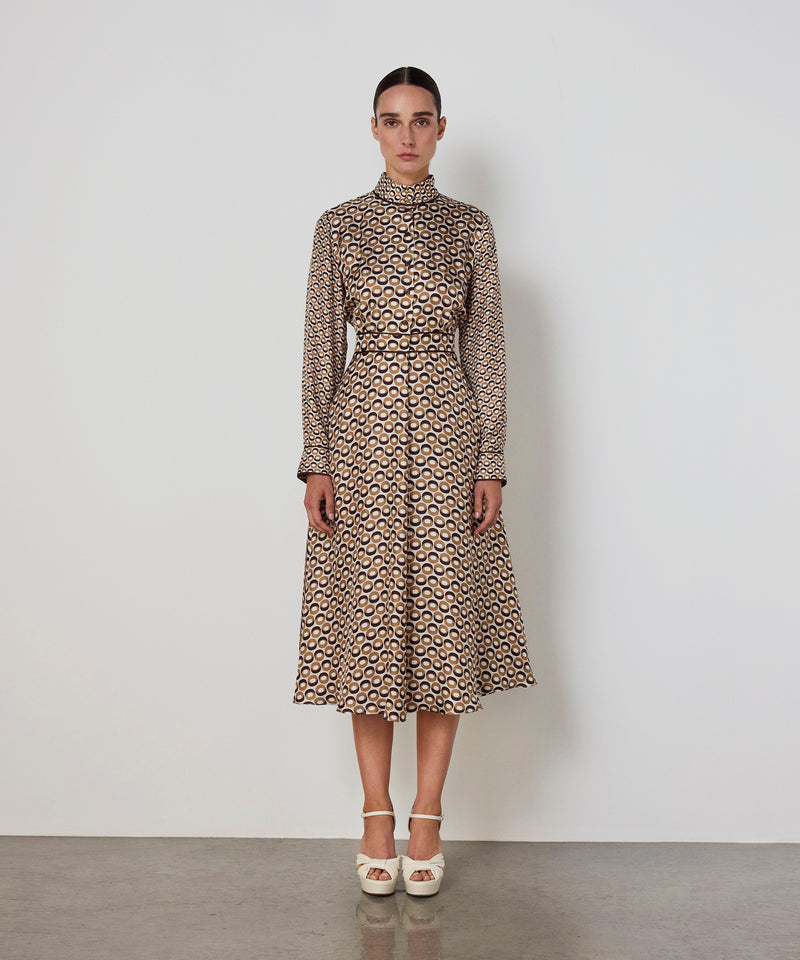 Machka Patterned High-Neck Silk Dress Cinnamon