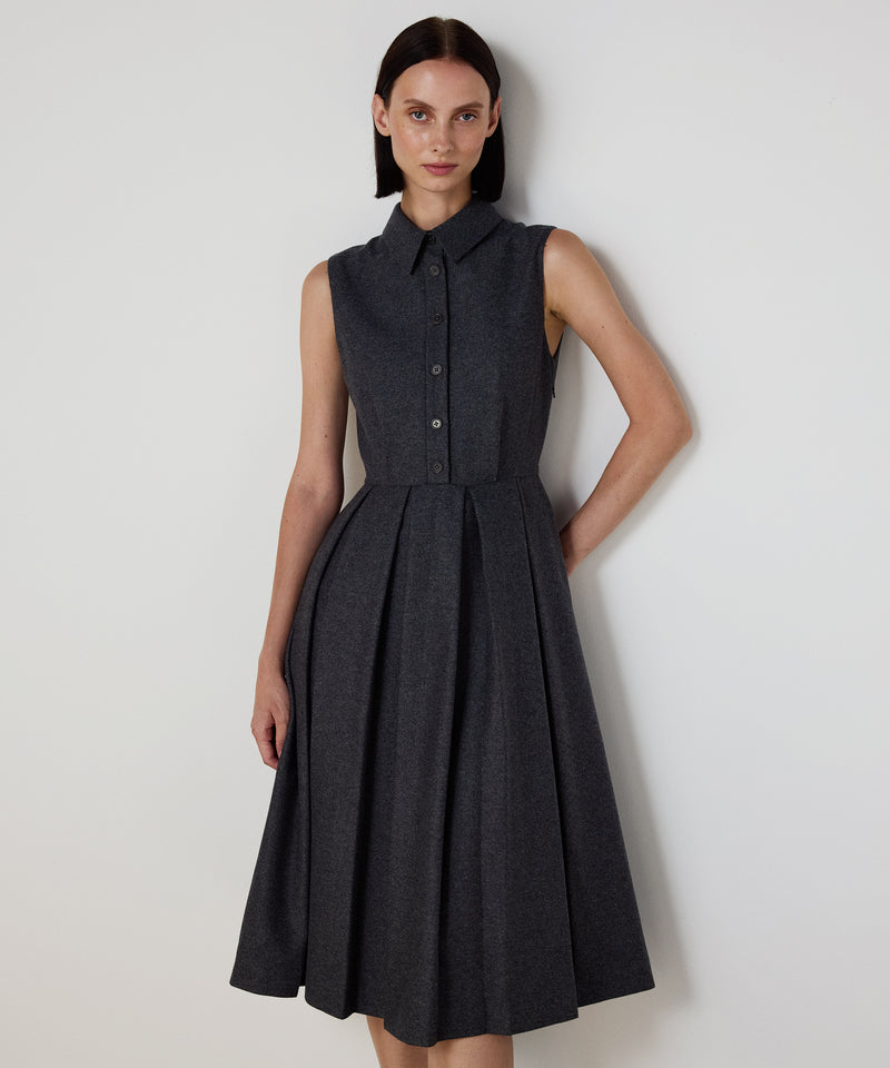 Machka Pleated Flannel Dress Grey Melange