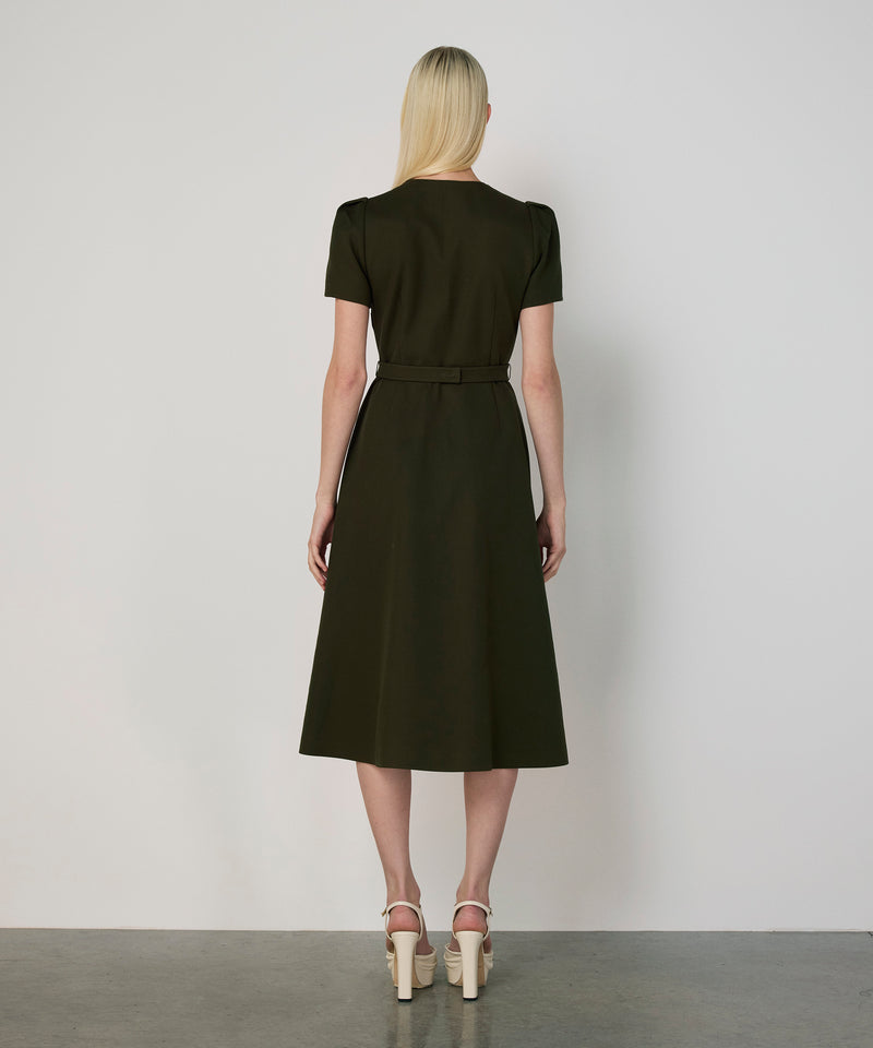 Machka Floral Embroidered A-Line Dress Dark Green