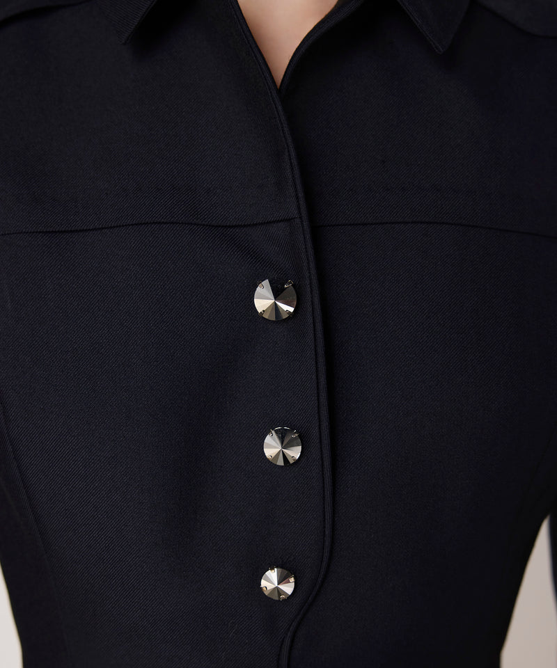 Machka Dress With Button Accessories And Belt Navy