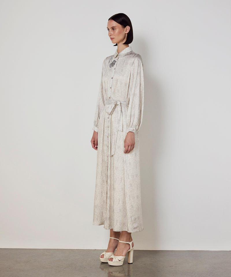 Machka Floral Print Shirt Dress Beige
