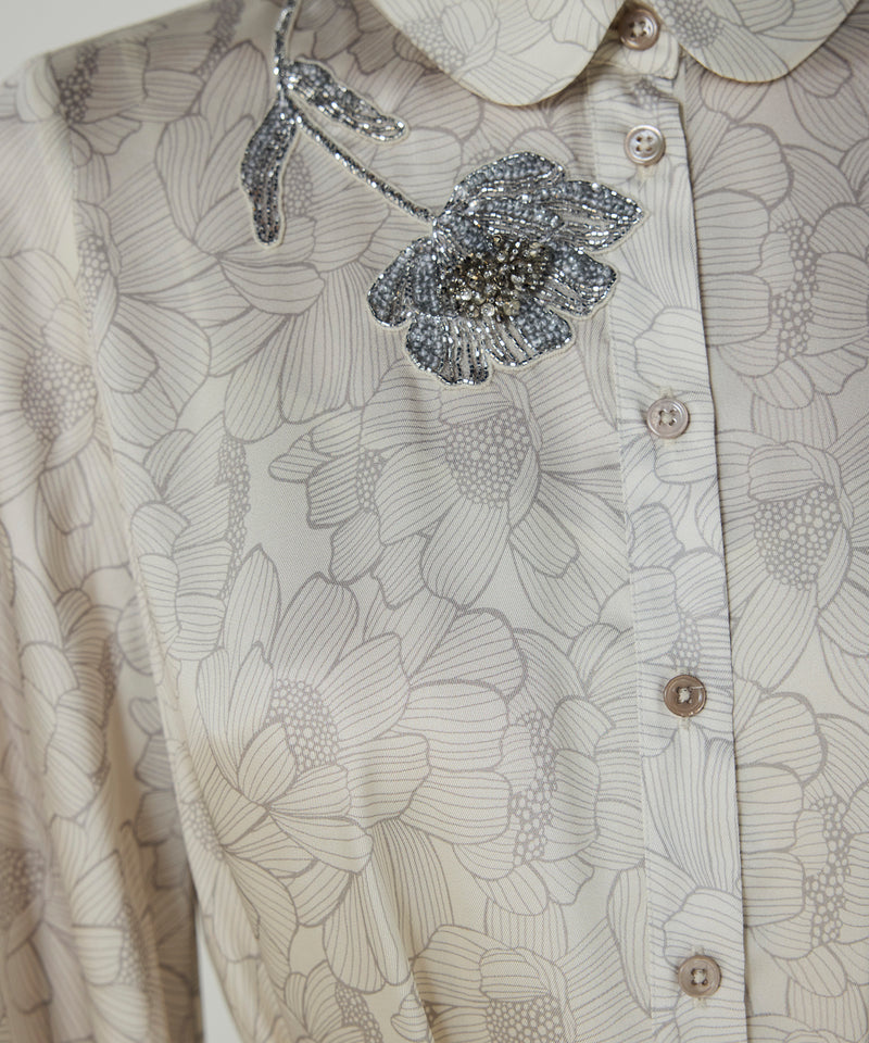 Machka Floral Print Shirt Dress Beige