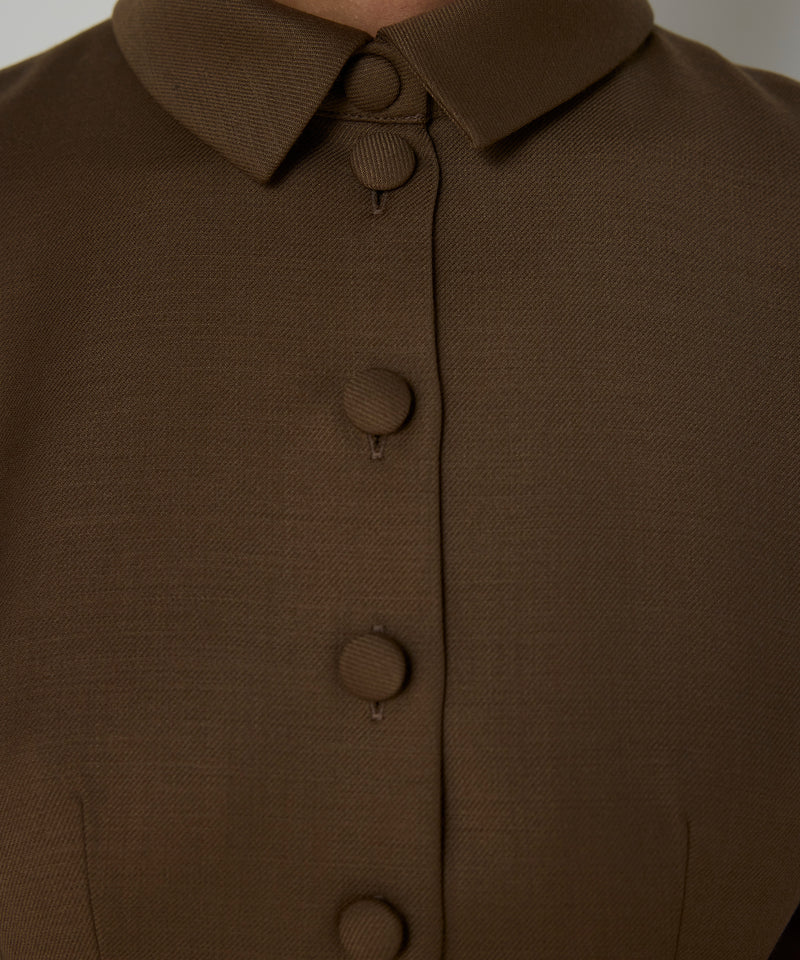 Machka Shirt-Collar Wool Dress Dark Beige