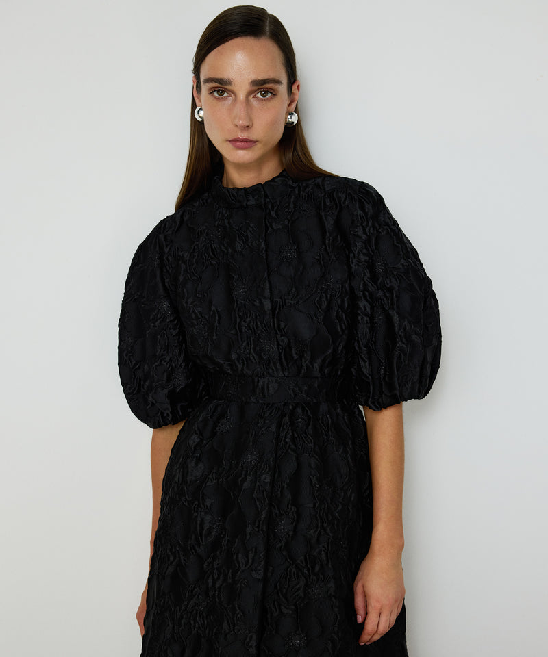 Machka Jacquard Balloon-Sleeve Dress Black
