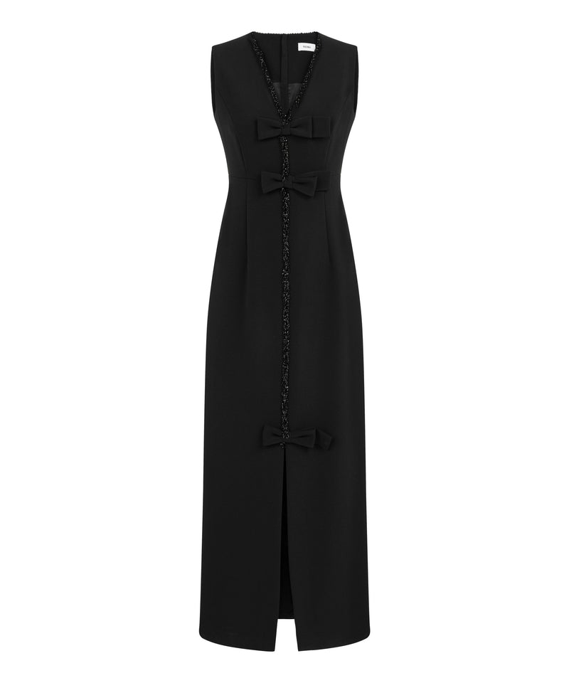 Machka Bow-Appliqué Embroidered Dress Black