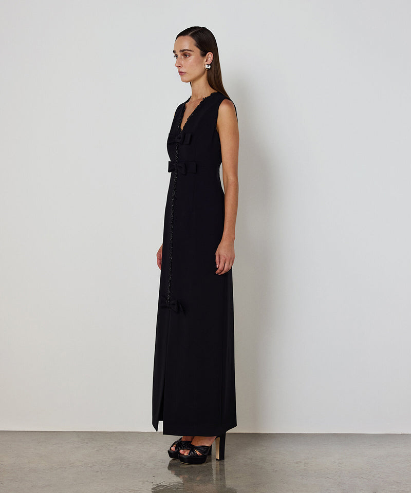 Machka Bow-Appliqué Embroidered Dress Black