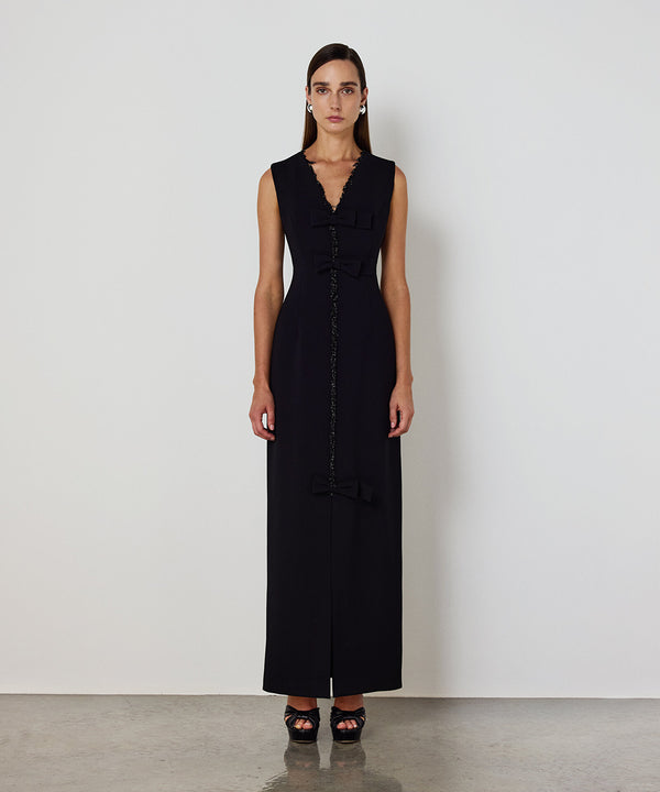 Machka Bow-Appliqué Embroidered Dress Black