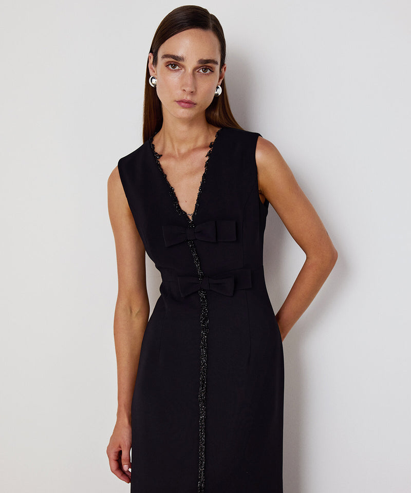 Machka Bow-Appliqué Embroidered Dress Black