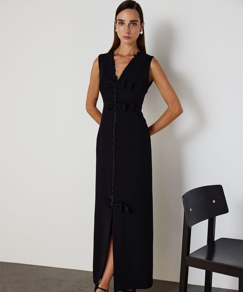 Machka Bow-Appliqué Embroidered Dress Black