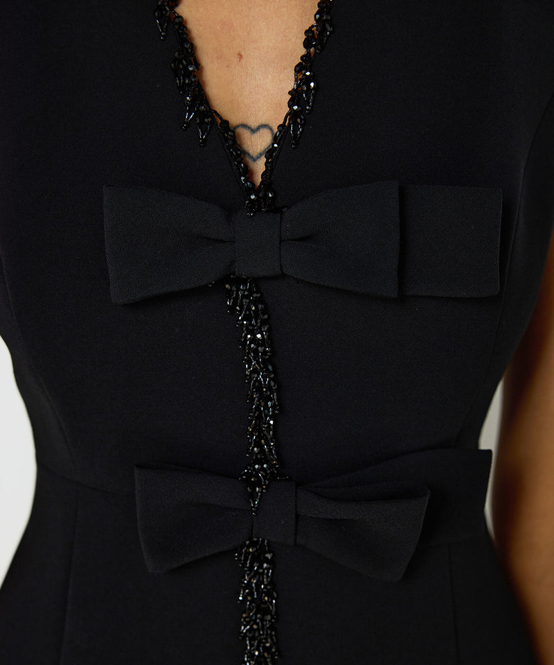 Machka Bow-Appliqué Embroidered Dress Black