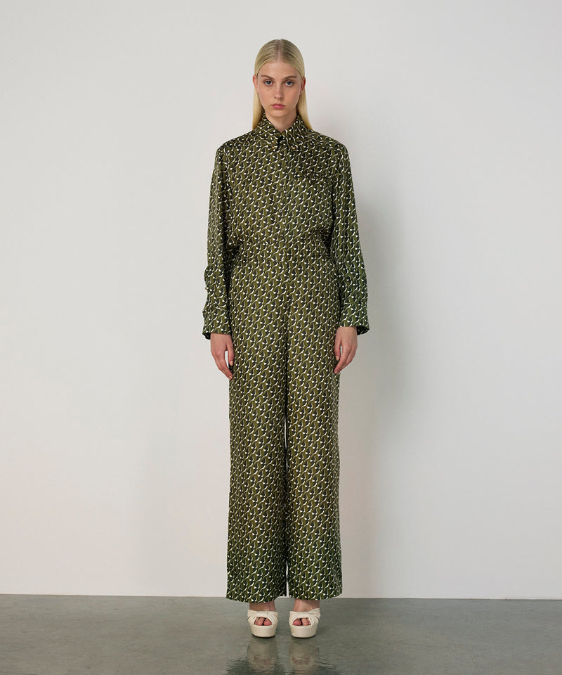 Machka Patterned Silk Trousers Green