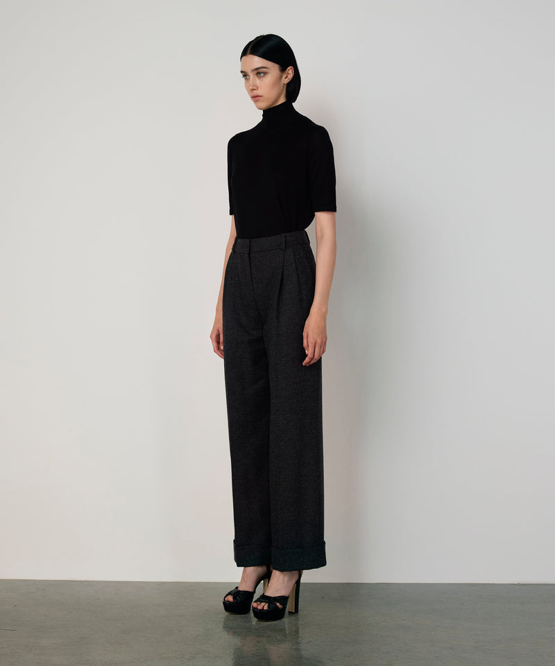 Machka Wide Leg Fit Wool Trousers Anthracite