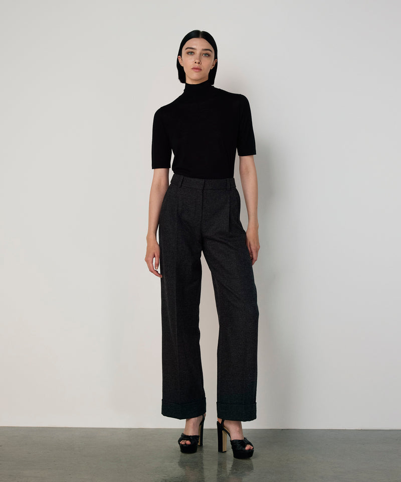 Machka Wide Leg Fit Wool Trousers Anthracite