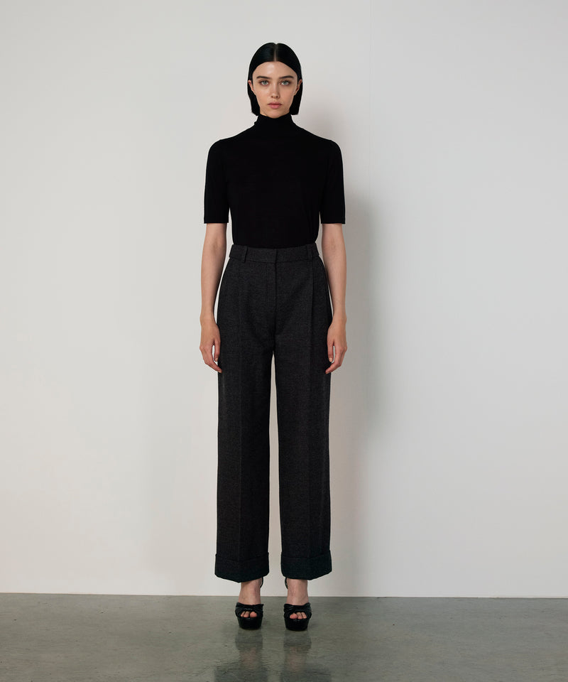 Machka Wide Leg Fit Wool Trousers Anthracite