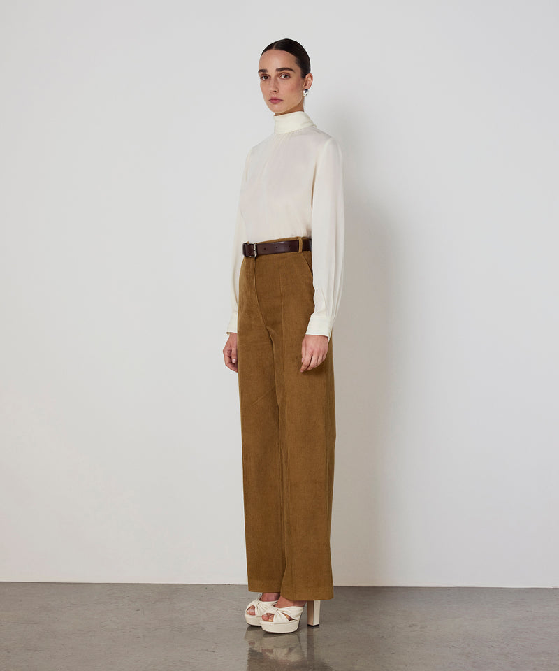 Machka Wide Leg Fit Velvet Trousers Cinnamon