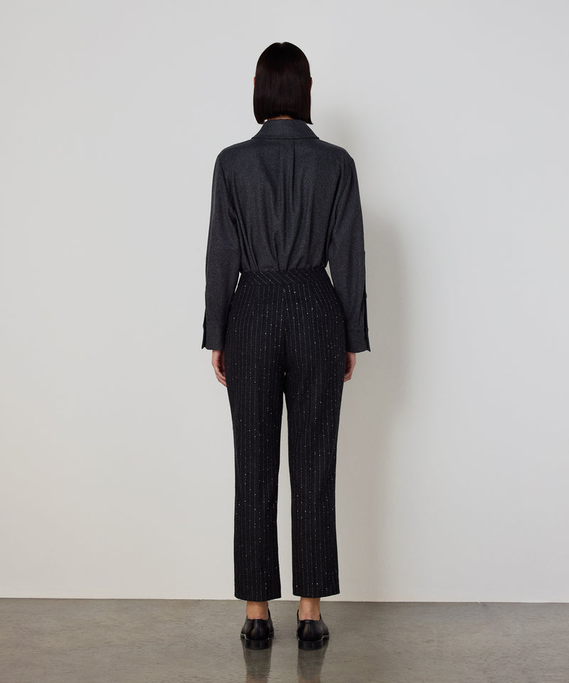 Machka Straight-Fit Trousers With Metallic Threads Anthracite