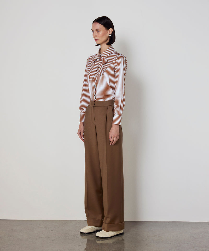 Machka Pleated Wide Leg Fit Trousers Dark Beige