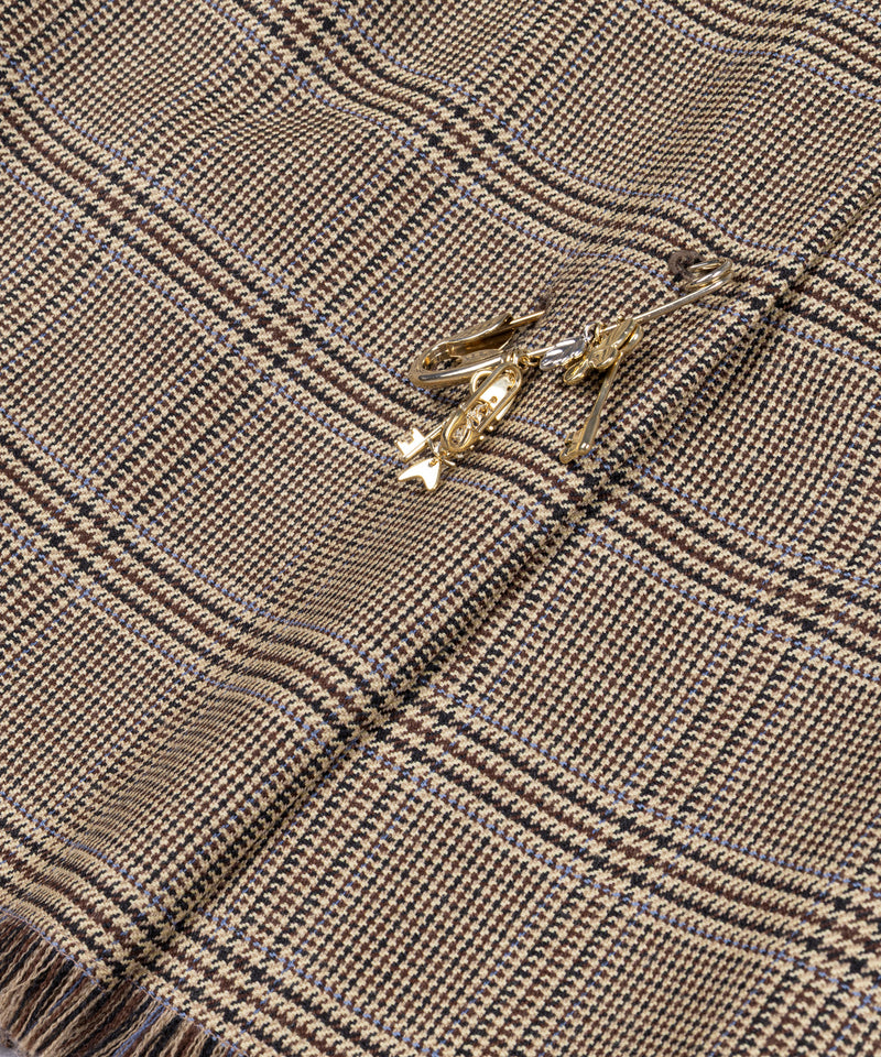 Machka Plaid Wool Skirt Dark Beige