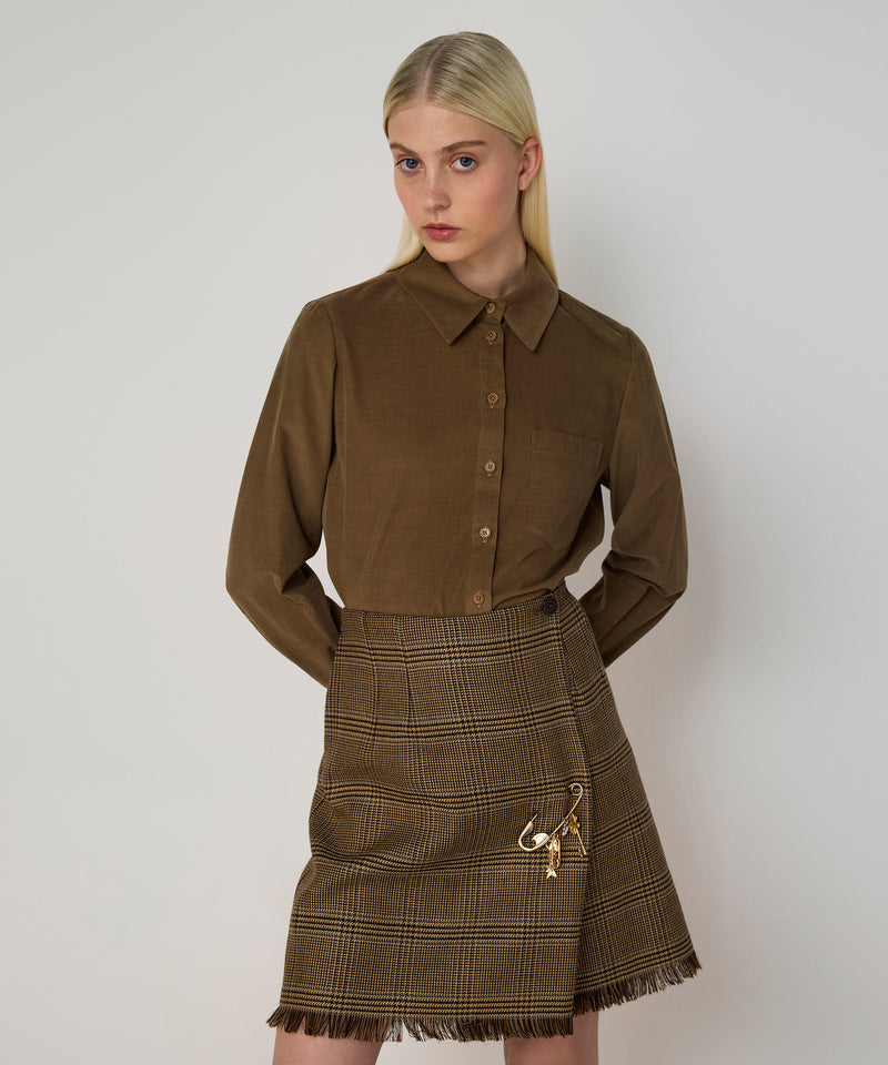 Machka Plaid Wool Skirt Dark Beige