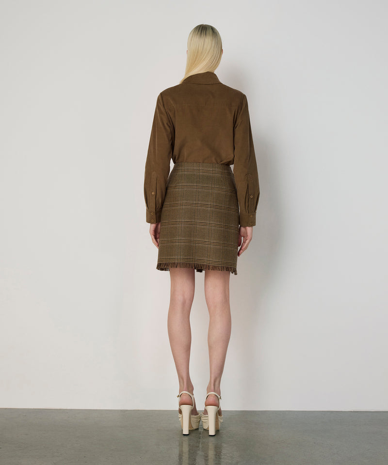 Machka Plaid Wool Skirt Dark Beige