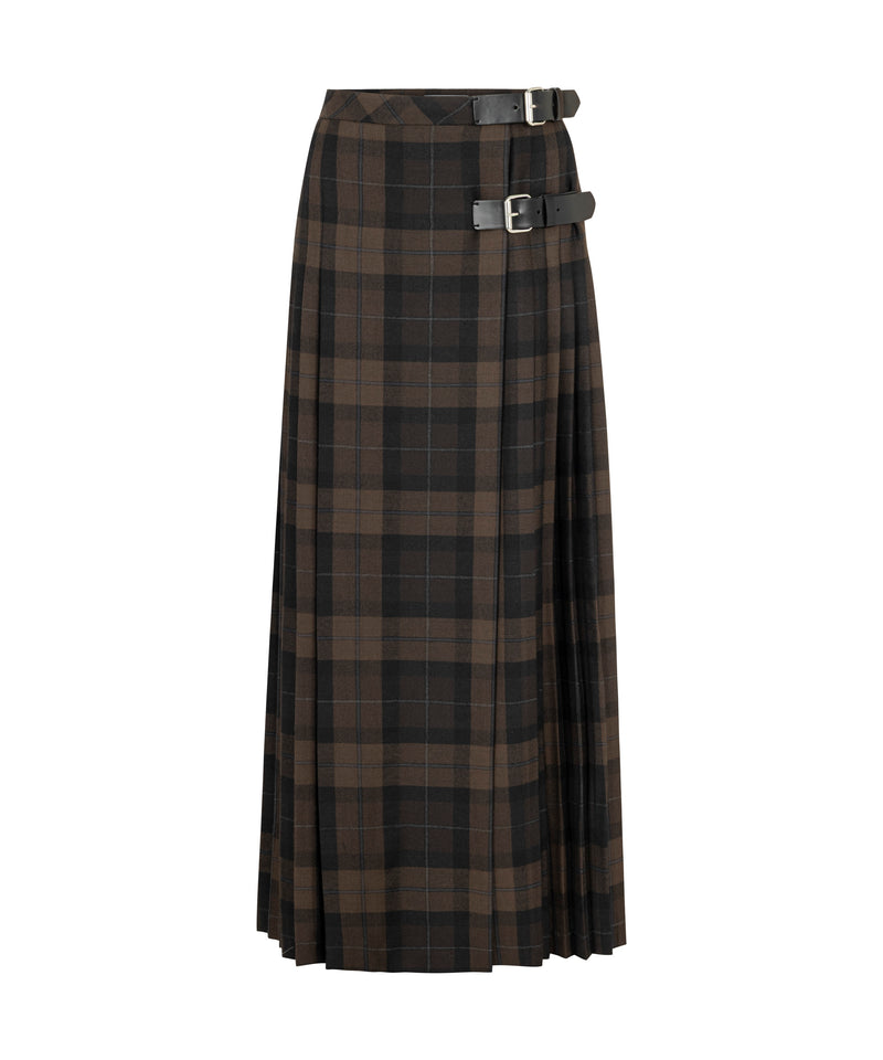Machka Plaid Skirt With Belt Accessory Dark Brown