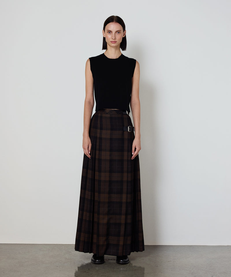 Machka Plaid Skirt With Belt Accessory Dark Brown