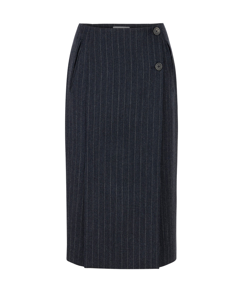 Machka Pinstripe Wool Skirt Navy