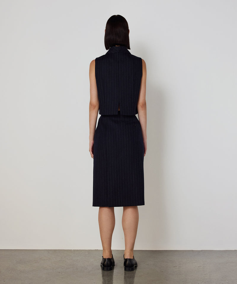 Machka Pinstripe Wool Skirt Navy