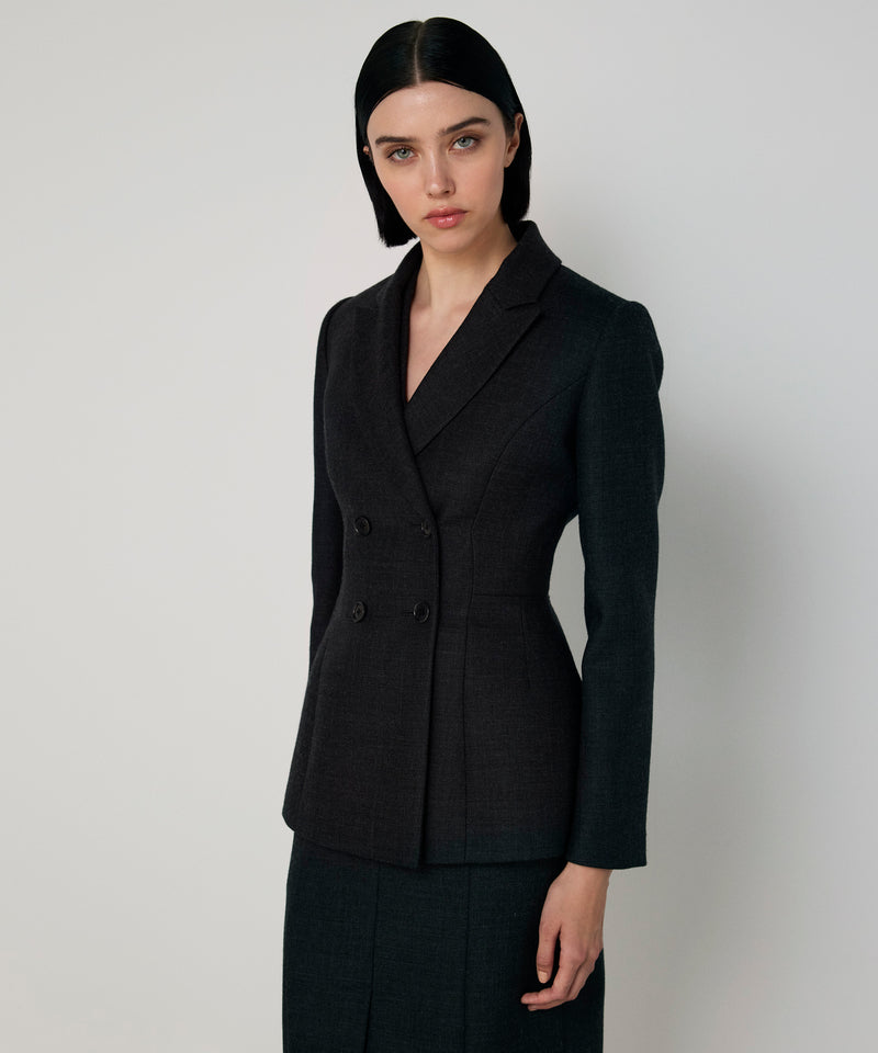 Machka Double-Breasted Wool Blazer Anthracite