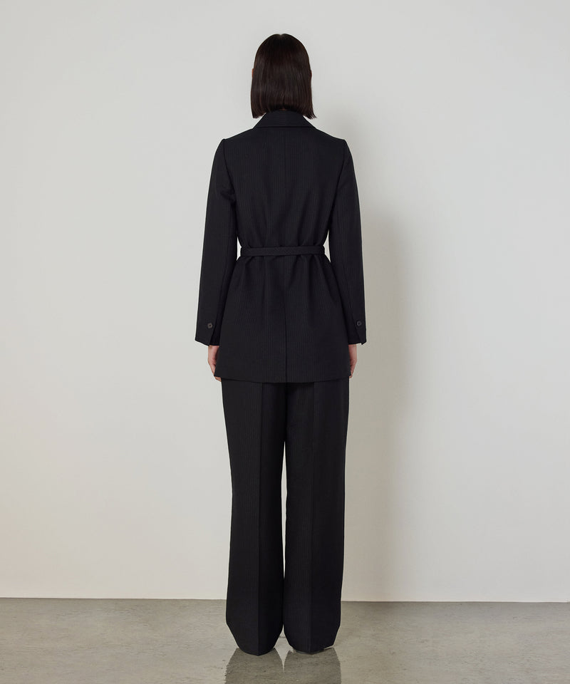 Machka Long Double-Breasted Blazer With Belt Black