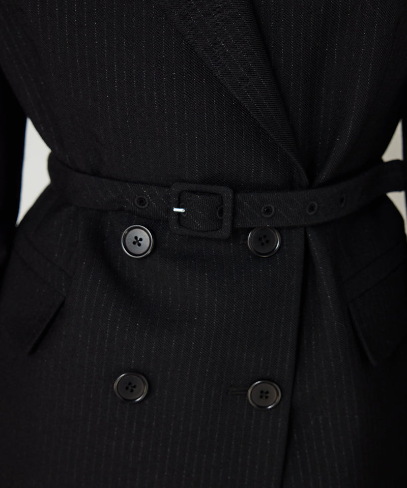 Machka Long Double-Breasted Blazer With Belt Black
