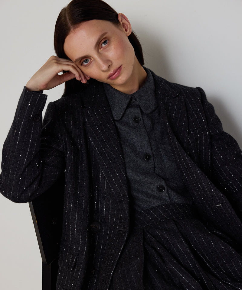 Machka Metallic-Thread Double-Breasted Blazer Anthracite