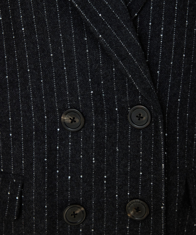 Machka Metallic-Thread Double-Breasted Blazer Anthracite