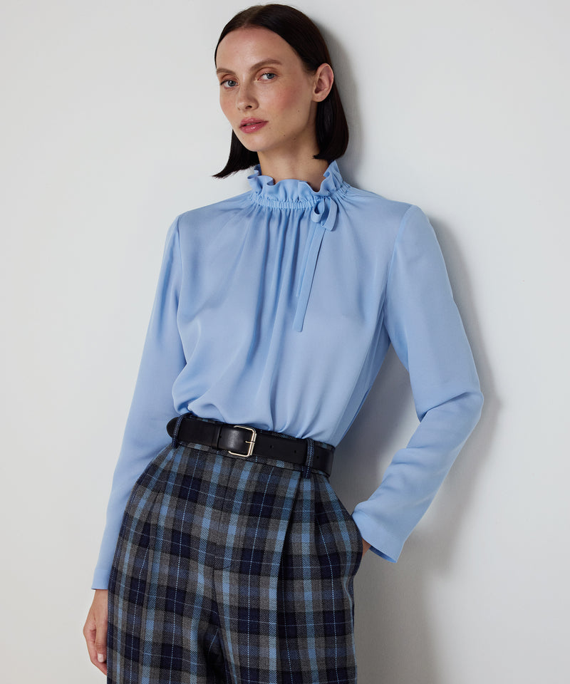 Machka Silk Blouse With Tie Collar Blue