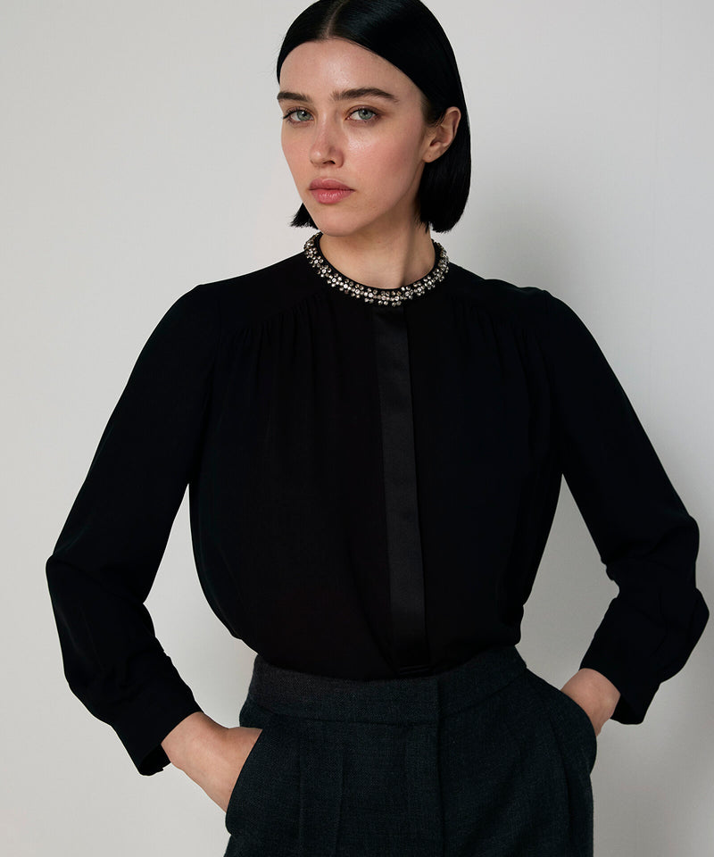 Machka Silk Blouse With Strass Embellishments Black