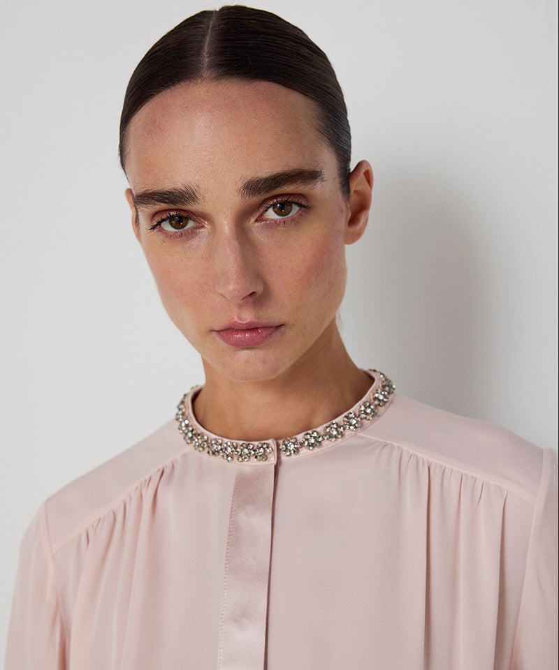 Machka Silk Blouse With Strass Embellishments Powder