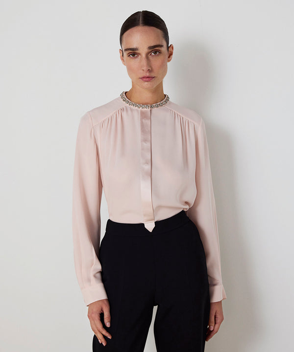 Machka Silk Blouse With Strass Embellishments Powder