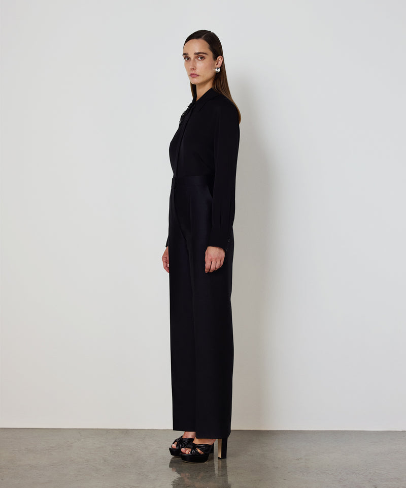 Machka Floral-Appliqué Silk Blouse Black