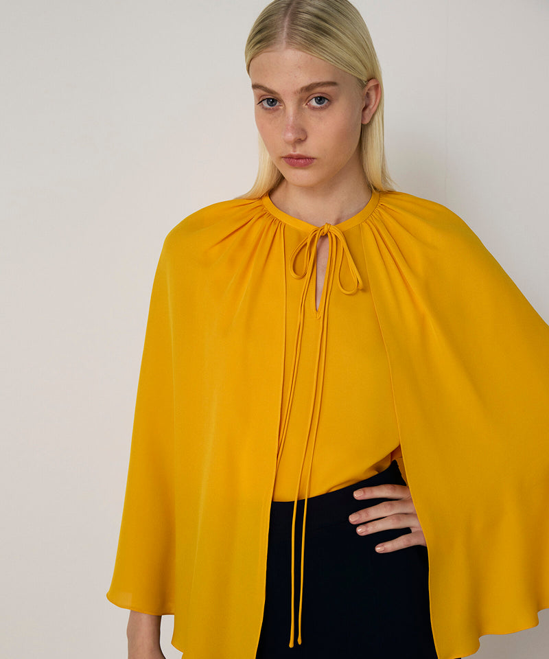 Machka Cape-Effect Silk Blouse Yellow